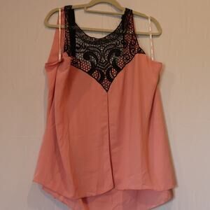 NWT Pink Chiffon with Black Lace Plus Size City Chic Tank Top Size 16